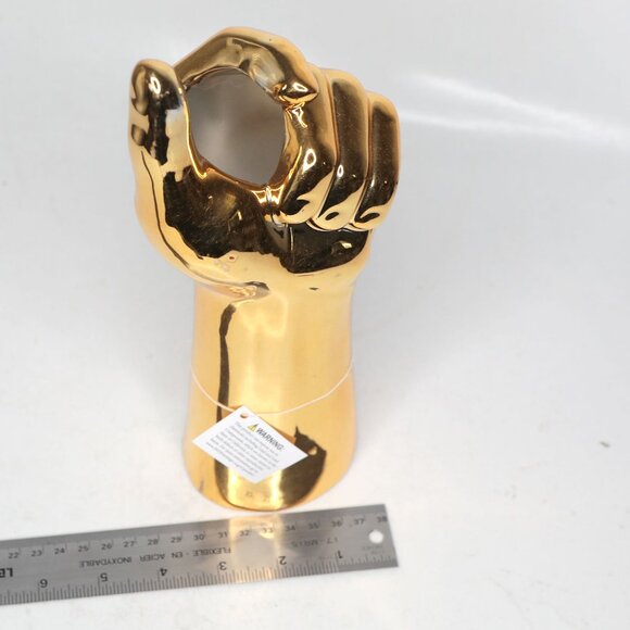 Metallic Gold Porcelain Hand Vase Floral Display Home Decor Thumbs Up Ceramic - Picture 6 of 12